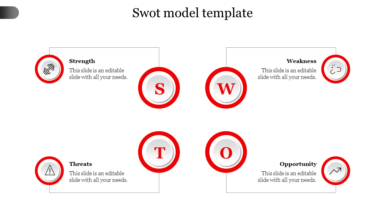 Free - Use SWOT Model Template With Four Nodes Red Color Slide